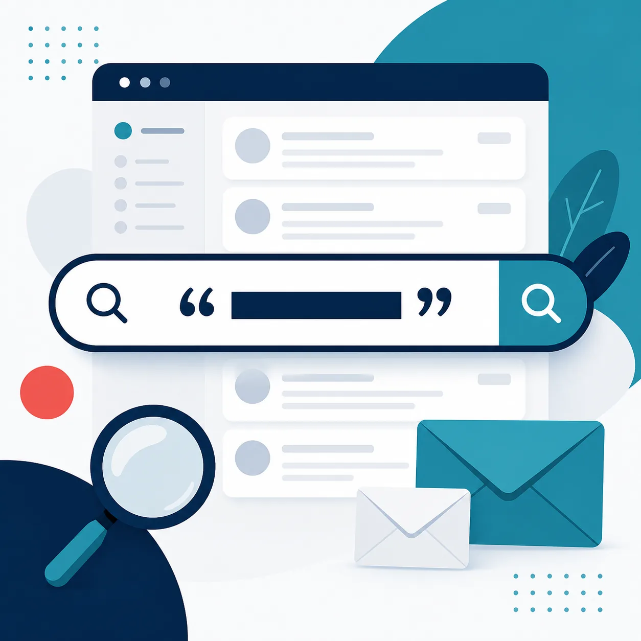 Editorial illustration of a quoted search phrase being kept together in a Gmail query